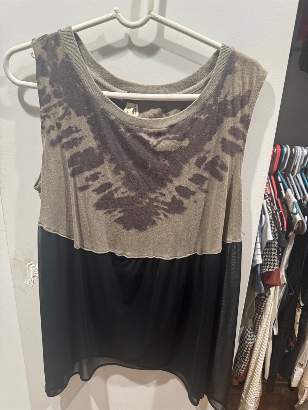 Free PeopleSleeveless Tie-Dye Panel Tank Top - Olive Green w/ Sheer black bottom